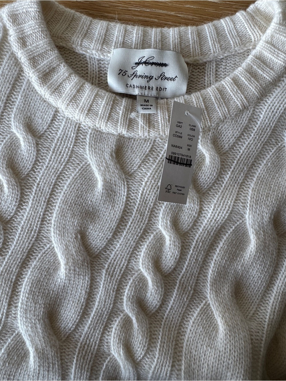 NWT J. CREW Spring Street Cashmere Twisted Cable-knit Sweater Ivory Medium CO589 - Picture 13 of 15